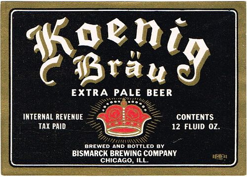 1939 Koenig Brau Beer 12oz IL18-05 Label Chicago Illinois