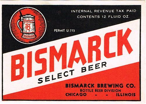1936 Bismarck Select Beer 12oz IL17-25 Label Chicago Illinois