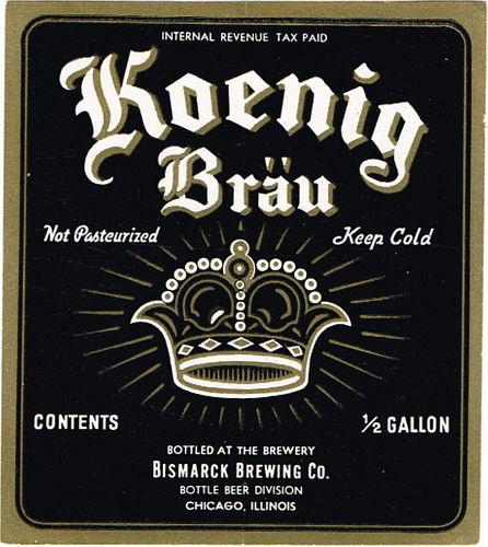 1938 Koenig Brau Beer Half Gallon Picnic IL18-08 Label Chicago Illinois