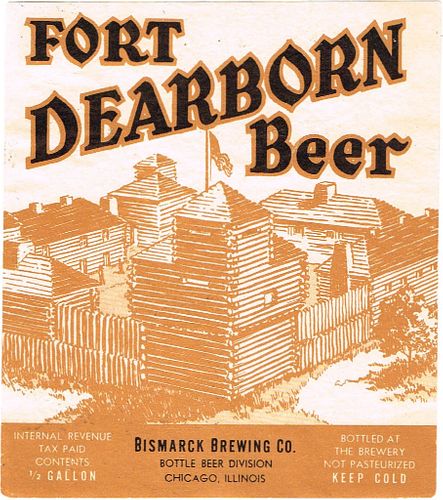 1938 Fort Dearborn Beer Half Gallon Picnic IL18-15 Label Chicago Illinois