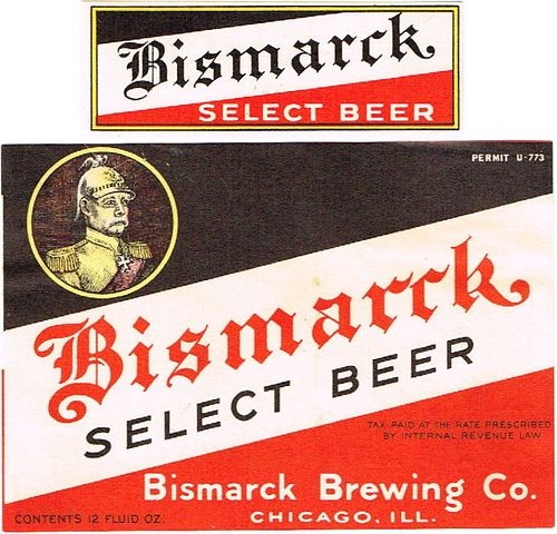 1933 Bismarck Select Beer 12oz IL17-23v2 Label Chicago Illinois