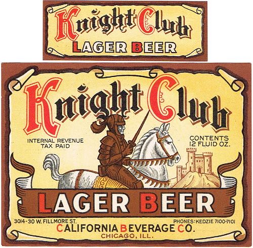 1937 Knight Club Lager Beer 12oz IL58-09 Label Chicago Illinois