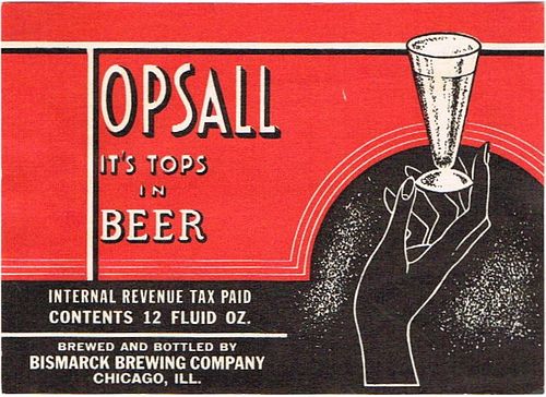 1938 Topsall Beer 12oz IL19-04V Label Chicago Illinois