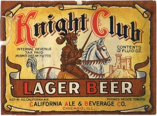 1934 Knight Club Lager Beer 12oz IL58-03 Label Chicago Illinois