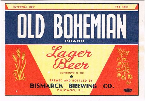 1938 Old Bohemian Lager Beer 12oz IL18-22 Label Chicago Illinois