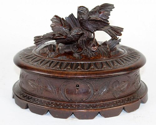 Black Forest oval dresser box with birds