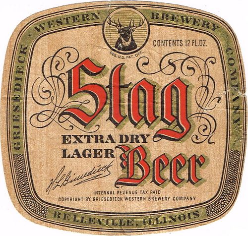1937 Stag Extra Dry Lager Beer 12oz IL6-24 Label Belleville Illinois