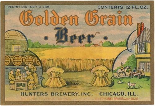 1936 Golden Grain Beer 12oz IL65-19 Label Chicago Illinois