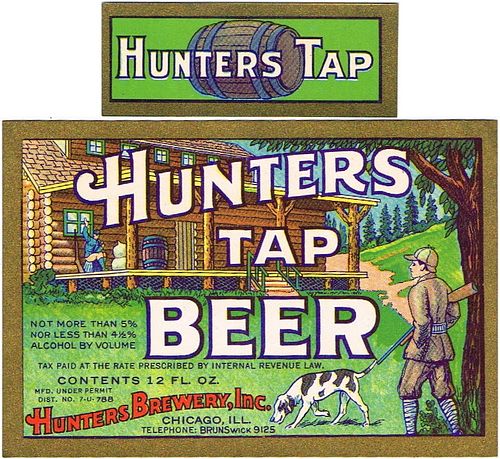 1936 Hunters Tap Beer 12oz IL65-17 Label Chicago Illinois