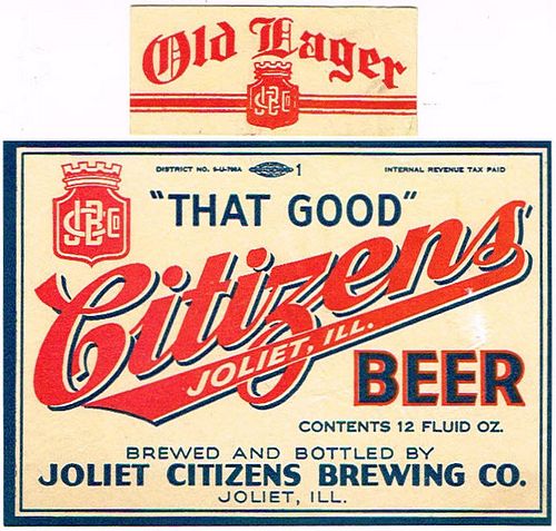 1933 Citizens Beer 12oz IL81-22 Label Joliet Illinois