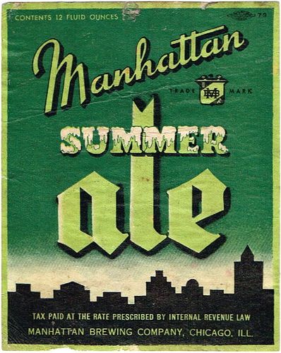 1935 Manhattan Summer Ale 12oz IL33-16 Label Chicago Illinois