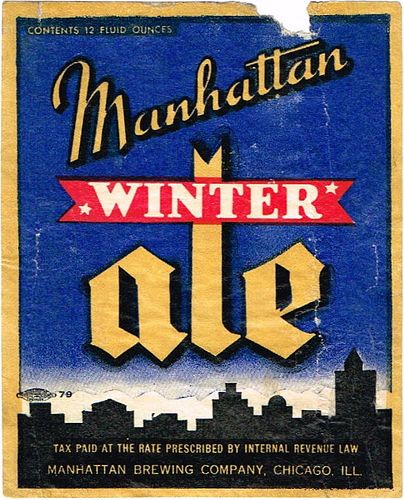 1935 Manhattan Winter Ale 12oz IL33-17 Label Chicago Illinois