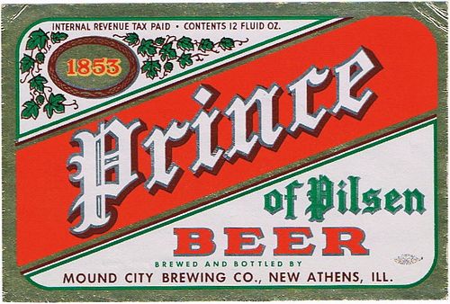 1939 Prince of Pilsen Beer 12oz IL88-17 Label New Athens Illinois