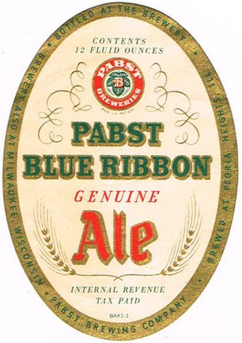 1941 Pabst Blue Ribbon Ale 12oz Unpictured. Label Peoria Heights Illinois