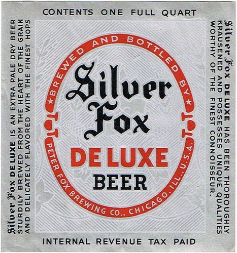 1939 Silver Fox De Luxe Beer 32oz One Quart Unpictured. Label Chicago Illinois