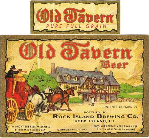 1933 Old Tavern Beer 12oz IL100-01 Label Rock Island Illinois