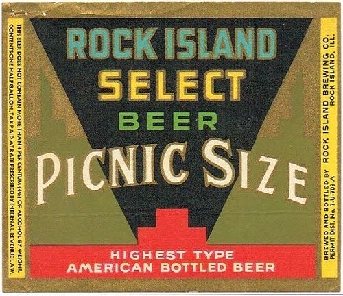 1934 Rock Island Select Beer Half Gallon Picnic IL100-09 Label Rock Island Illinois