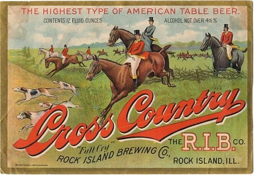 1910 Cross Country Beer 12oz IL99-16 Label Rock Island Illinois