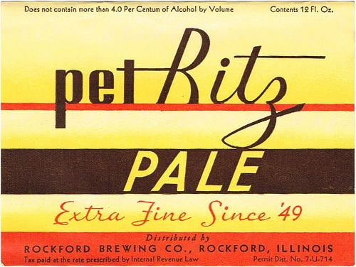 1934 Pet Ritz Beer 12oz IL98-19 Label Rockford Illinois