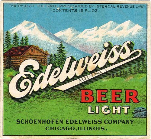 1936 Edelweiss Light Beer 12oz IL45-07 Label Chicago Illinois