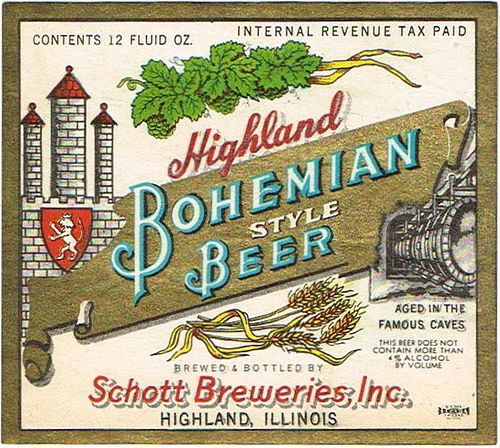 1940 Highland Bohemian Beer 12oz IL80-14 Label Highland Illinois