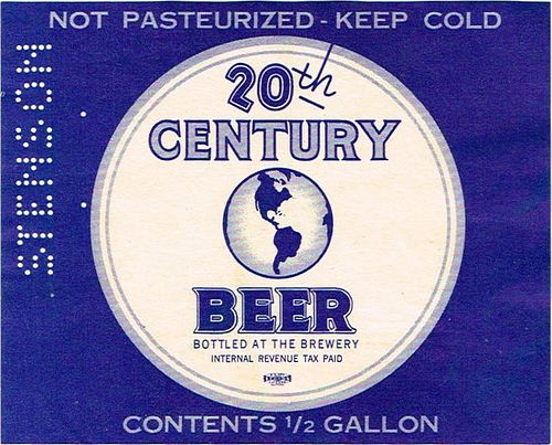 1938 20th Century Beer No Ref. IL48-25 Label Chicago Illinois