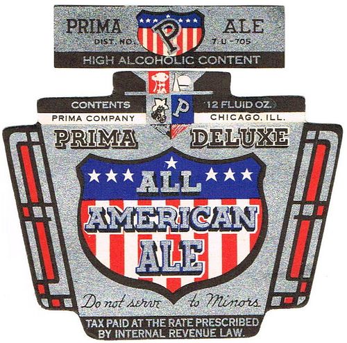 1933 All American Ale 12oz IL40-05 Label Chicago Illinois