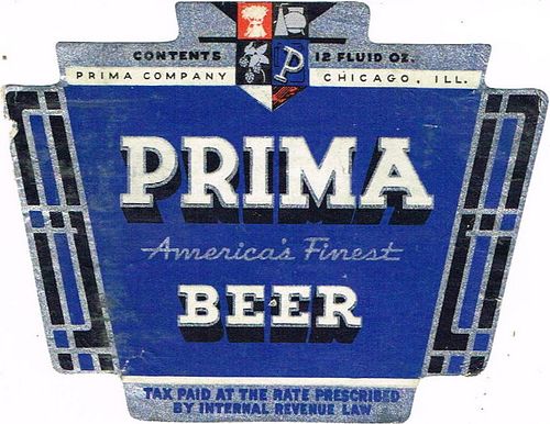 1935 Prima Beer 12oz IL40-12 Label Chicago Illinois