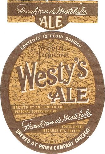 1938 Westy's Ale 12oz IL39-25 Label Chicago Illinois