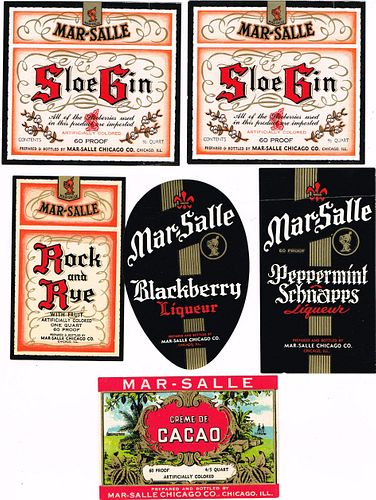 Circa 1950 Lot of 6 Mar-Salle Liqueur Labels Chicago Illinois