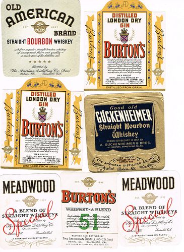 Circa 1950 Lot of 13 American Distillery Whiskey Labels Pekin Illinois