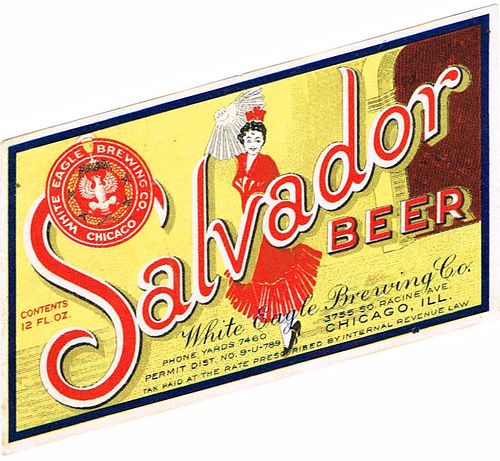 1933 Salvador Beer 12oz IL54-14 Label Chicago Illinois