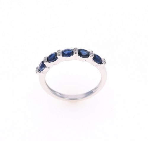 Petite Blue Sapphire & Diamond 14k White Gold Ring