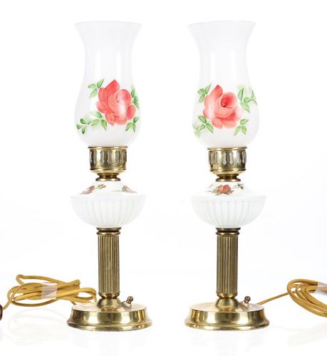 C. 1935-50 Milk Glass & Brass Plated Bedside Lamps