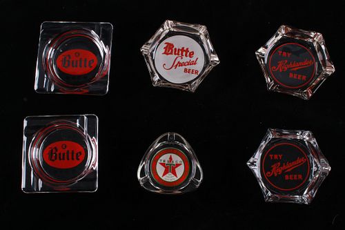 1950-60s Beer & Gas Advertisement Glass Ashtrays