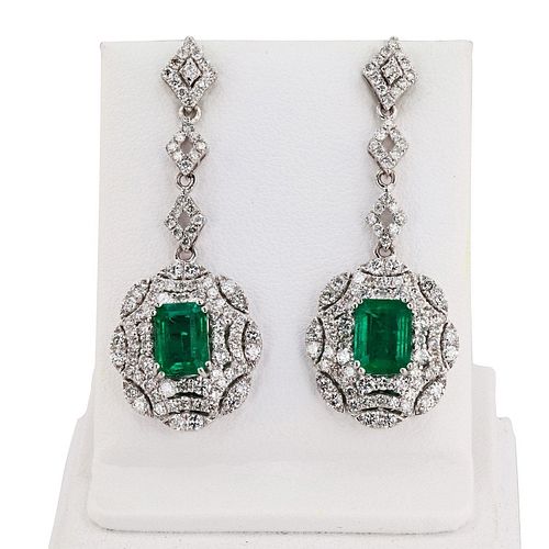 3.03ctw Emerald and 2.78ctw Diamond Platinum Earri