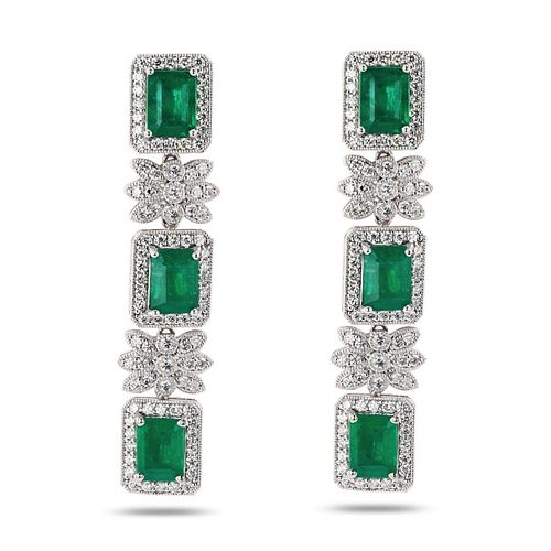 9.23ctw Emerald and 2.38ctw Diamond Platinum Earri