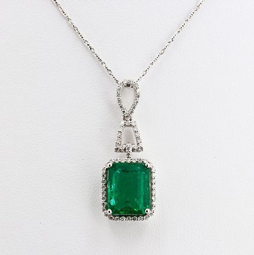 4.54ct Emerald and 0.31ctw Diamond 14K White Gold