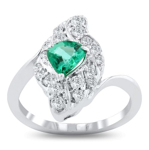 0.50ct Emerald and 0.42ctw Diamond 18KT White Gold