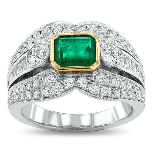 0.86ct Emerald and 1.44ctw Diamond 18KT White and