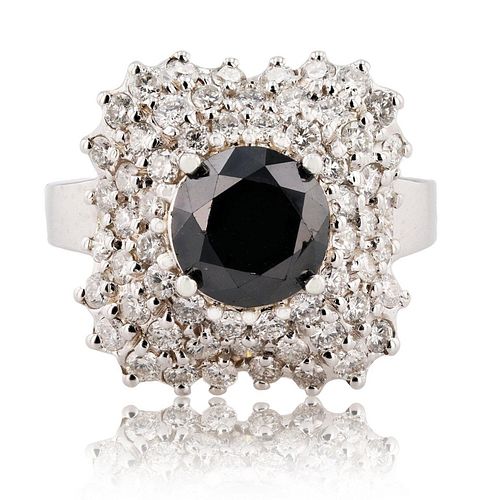 2.66ct Black Diamond 18K White Gold Ring (3.96ctw