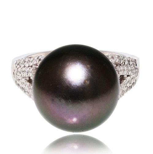 13.50mm Black-Gray South Sea Pearl and 0.65ctw Dia