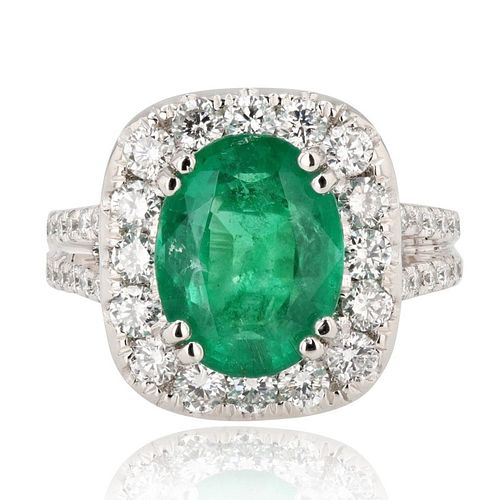 3.92ct Emerald and 1.40ctw Diamond Platinum Ring