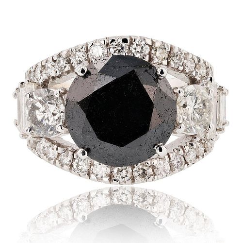 8.57ct Black CENTER Diamond 14K White Gold Ring (1