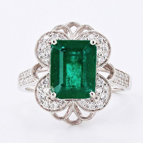3.39ct Emerald and 0.44ctw Diamond Platinum Ring