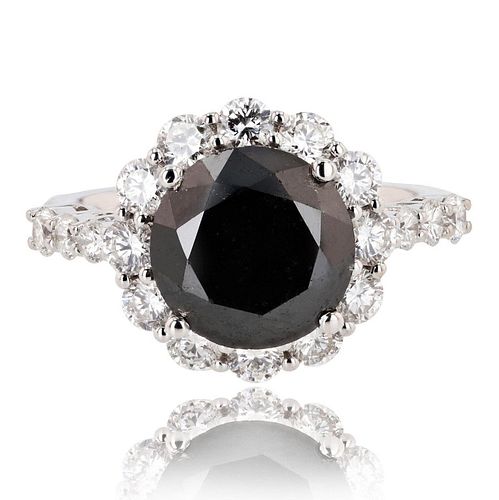 3.55ct Black Diamond 14K White Gold Ring (4.77ctw