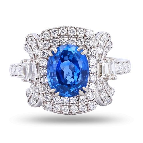 2.61ct UNHEATED Blue Sapphire and 0.90ctw Diamond