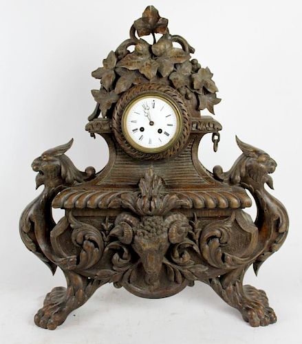 French Renaissance carved oak clock
