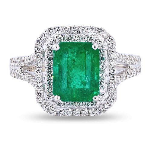 2.46ct Emerald and 0.65ctw Diamond 18K White Gold