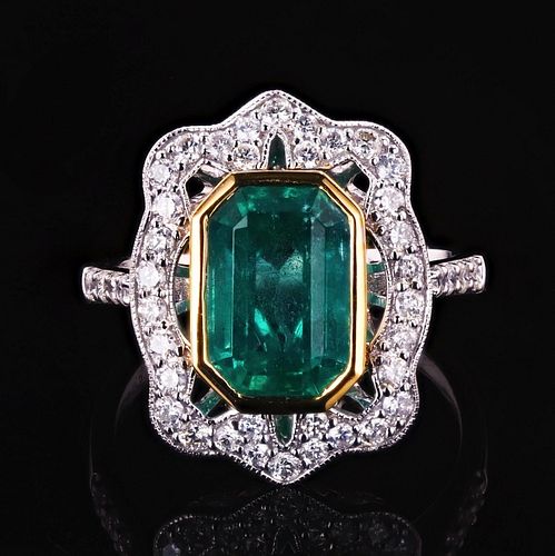 3.18ct Emerald and 0.59ctw Diamond 18K White and Y